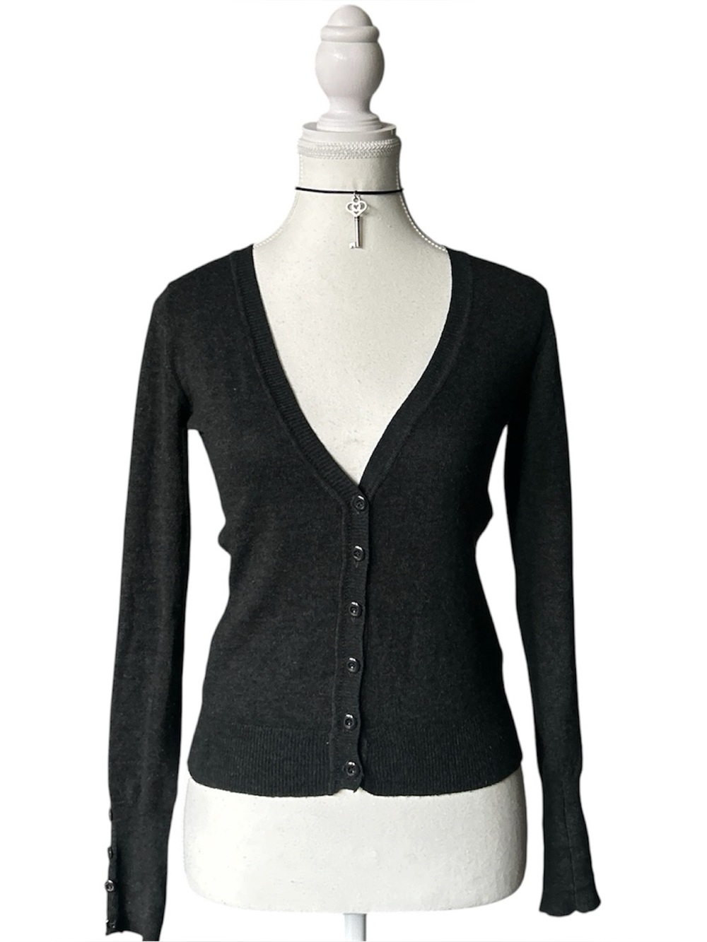 Y2K Coquette “Bluenotes” Basic Dark Gray Button-up Cardigan Top